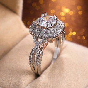 Huitan Eternity Engagement Ring with Clear White Cubic Zirconia Prong Setting Fa